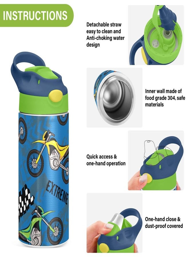 FLildon Small Water Bottle for Kid 12oz Motocross Riding Insulated Bottles with Straw Lid Stainless Steel Tumbler Vacuum Cup Thermal Bottles - Image 4